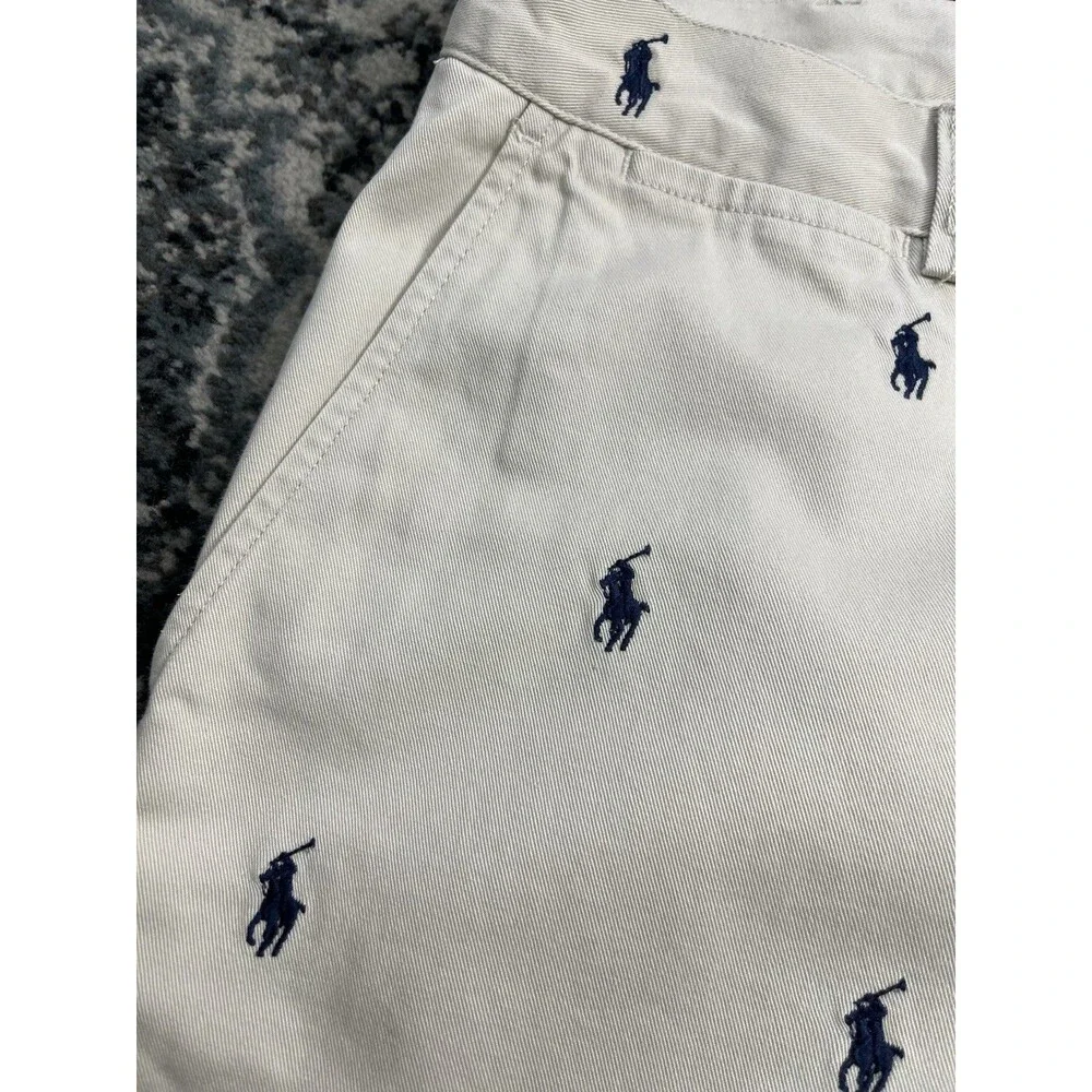 VTG Ralph Lauren Prospect Short Men White Sz 34 All Over Blue Pony Logo Print
